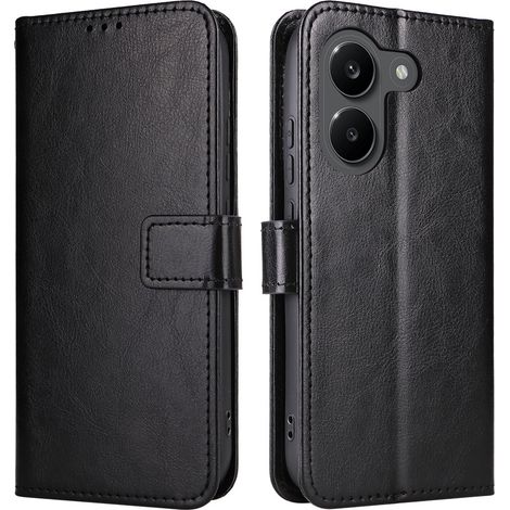 Custodia a libro per Xiaomi Poco X8 Pro, portafoglio Crazy Horse, nera (1/5)