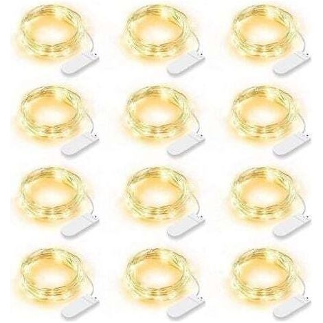 Lot de 12 Guirlande Lumineuse LED, Guirlande Lumineuse à Piles 2m 20 LEDs Fée Chaîne Lumières Guirlande IP65 Étanche LED Déco pour Chambre Noël Mariage Fête Jardin, Blanc Chaud (Blanc Chaud) (1/5)