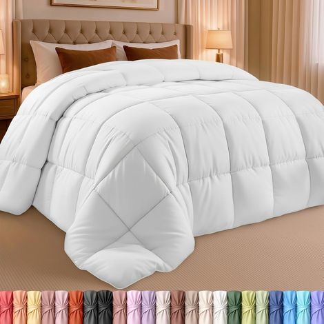 Couette 224 x 224 cm, pour lit 2 Personne, Couverture Blanc avec Onglets d'angle (Blanc) (1/5)