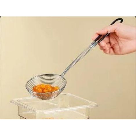 Cuillère filtre en acier inoxydable, passoire à perles en acier inoxydable, petite cuillère à pêche à filetage fin pour fondue chinoise, grande taille noire de 10 cm. (1/5)