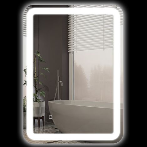 CHICFURN Espejo LED de baño 50 x 70 cm plateado, 3 tonos, antivaho, memoria, IP44 (1/5)