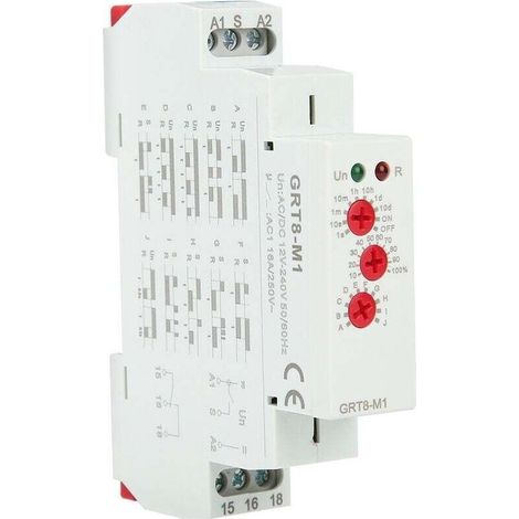 Zeitverzögerungsrelais GRT8-M1 mit 10 Funktionen, 35-mm-DIN-Schienenmontage, AC/DC 12–240 V, 50–60 Hz (1/5)
