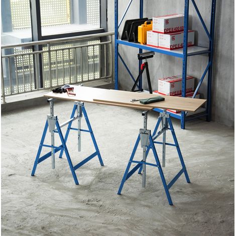 Lot de 2 tréteaux pliants réglables en acier bleu 68 x 58 x 80-130 cm, charge 200 kg (1/5)