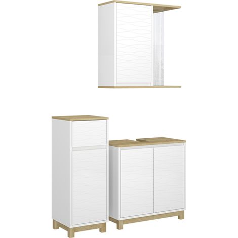 Conjunto de muebles de baño Livia, Blanco/roble, 3 piezas, con armario midi, Vicco (1/5)
