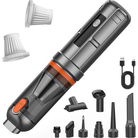 Aspirateur Voiture sans Fil Puissant 23000Pa, Mini Aspirateur à Main moteur brushless poils sièges tapis canapé 7-en-1 soufflage gonflage USB-C filtre HEPA (1/5)