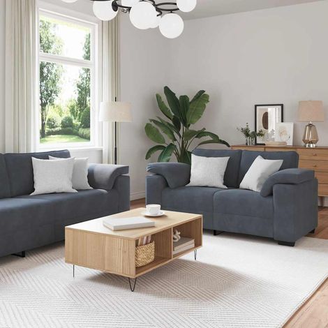 2-teiliges Sofa-Set mit Kissen, dunkelgrauer Samt
