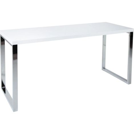 Escritorio de diseño MONZA 160x60 cm blanco brillante con patas cromadas en plata (1/5)