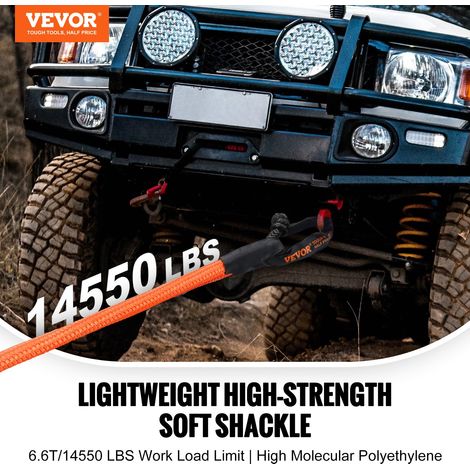 Manilles synthétique souple, 12,7x558,8 mm, corde manille remorquage récupération 2PCS, résistance rupture 20 tonnes, sac de rangement pour UTV, VTT, camions, jeep, véhicules tout-terrain, noir (1/5)