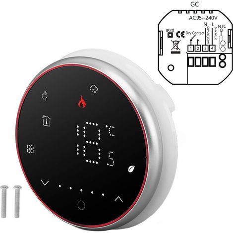 Termostato intelligente wireless programmabile per riscaldamento caldaia AC95-240V base tonda nero (1/5)