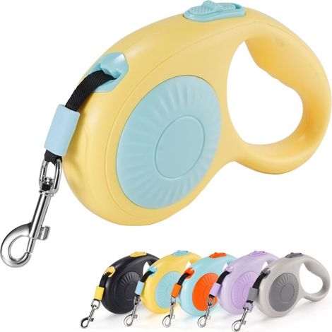 Guinzaglio retrattile anti-groviglio a 360° con freno a una mano, pausa e blocco, guinzaglio in nylon resistente da 3 metri per gatti, cani di piccola e media taglia fino a 30 kg (giallo) (1/4)