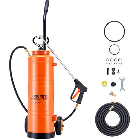 Mophorn Pulverizador industrial de 17 L, fabricado en acero inoxidable, con mango ergonómico y carro desmontable. 25-60 PSI e incluye 2 boquillas de latón, ideal para aplicaciones en construcción. (1/5)