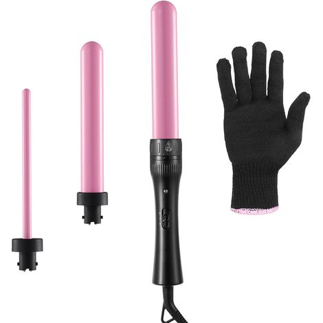 Fer à friser 3 en 1 - Fer à boucler - Petites boucles - 2 températures - Extension design - Chauffage rapide - Avec grand écran LCD - Avec pince et gant (1/5)