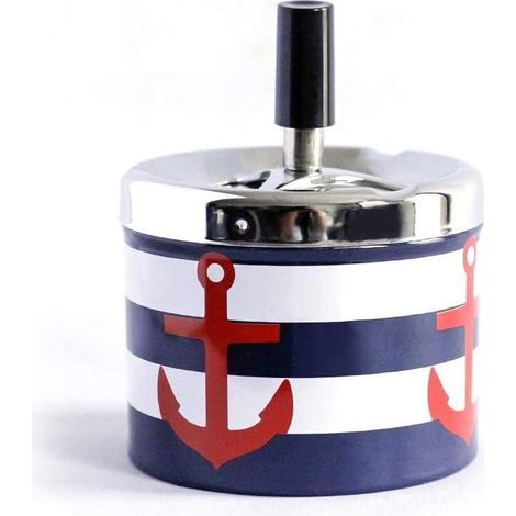Cendrier rotatif avec couvercle poussoir en acier inoxydable pour intérieur ou extérieur Bleu marine (1/5)