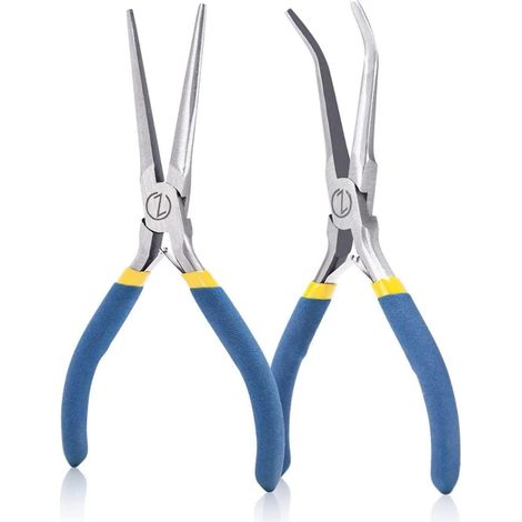 Lot de mini pinces à bec long 150 mm avec ressort nez long Courbé Pince à bijoux pour bijoux, travaux manuels, réparations électroniques (1/5)