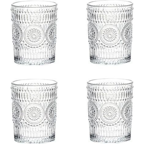 Set De 4, Verres Romantiques, Verres à Boire Premium 300ML, Set De Verrerie Vintage pour Jus, Boissons, Bières, Cocktails Set de 4 (300ml) (1/5)