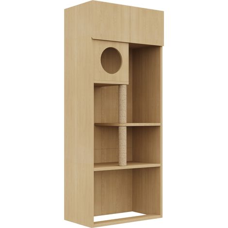 Mueble para arenero de gato con rascador de MDF color natural 80 x 45 x 193 cm MODENUIT (1/5)