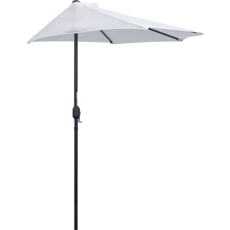 Ombrellone da Terrazza a Mezzaluna con Apertura a Manovella e Palo a 2 Sezioni, 2.6x1.35 m, Bianco