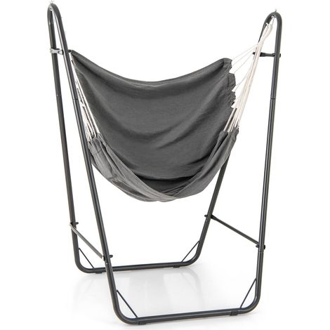 Hängesessel mit Gestell, Grau, Baumwolle-Polyester, 120 kg Tragkraft