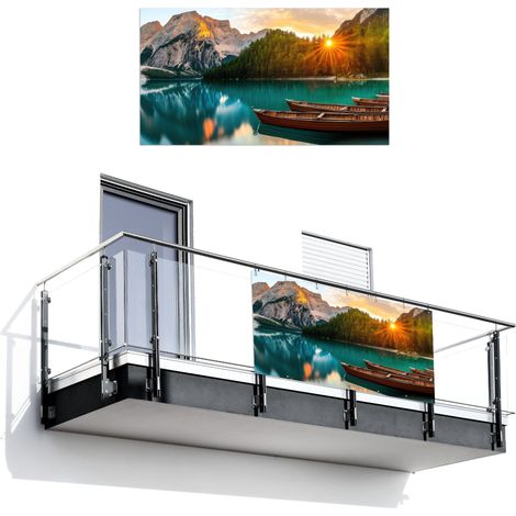 PANTALLA DE PRIVACIDAD PARA BALCÓN Lago - Montañas - Puesta de sol - Barco 200x110 (1/4)