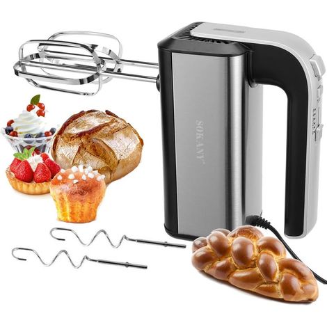 Online Store – Batteur électrique 800W à main – 5 vitesses avec turbo – Acier inoxydable – 2 fouets et 2 crochets pétrisseurs