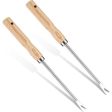 Lot de 2 outils pour pissenlits de 12 pouces , arrache-pissenlits à 2 dents , fourche à pissenlits portable avec manche en bois (1/5)