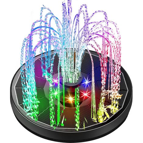 Fontaine flottante solaire colorée avec lumières LED multicolores pour bain d'oiseaux, piscine de jardin et décoration de point d'eau extérieur (1/5)