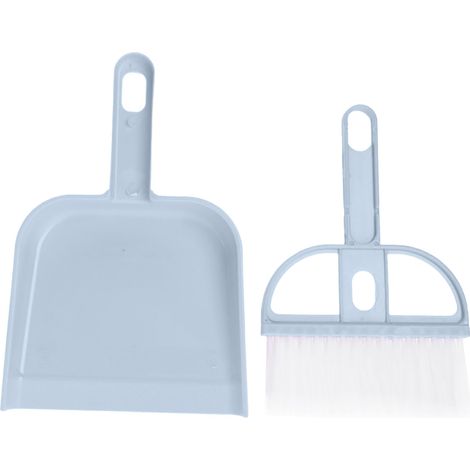 Balai et pelle à poussière mini 2 pièces, ensemble multifonction en plastique bleu pour bureau et table (1/5)