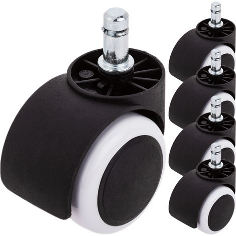 PrimeMatik - Roulettes pivotantes roue en nylon et PVC blanc sans frein 50 mm M10 5 pack (1/5)