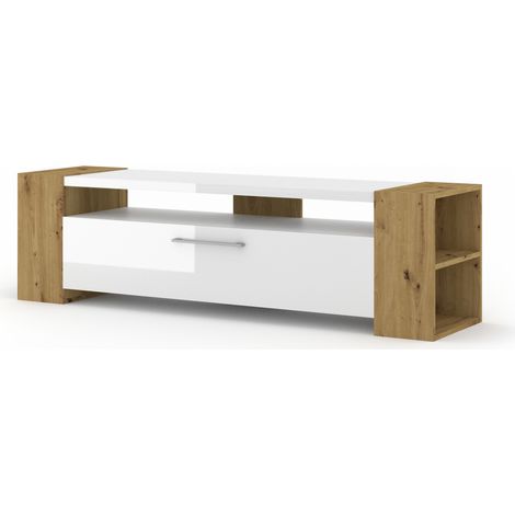 Mueble de TV LIVIA 160 cm roble artesanal / blanco alto brillo