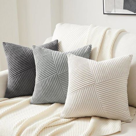 Housse Coussin Doux 50x50 Crème Blanc en Velours Côtelé,Housse Coussin Decoratif Canape Motif Crémeux 50 x 50 cm (Lot de 2) (1/5)