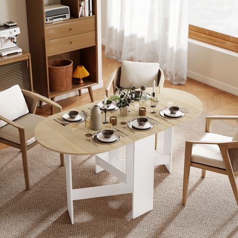 Tavolo da cucina pieghevole con prolunghe a ribalta, tavolo da cucina pieghevole di forma ovale, stile moderno, 163x80x75 cm, naturale (1/5)