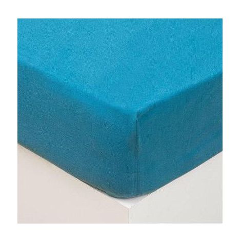 Atmosphera – Drap housse 2 personnes en coton lavé bleu canard 140 x 190 cm – Bonnet de 27 cm – Label OEKO-TEX pour un sommeil sain (1/5)