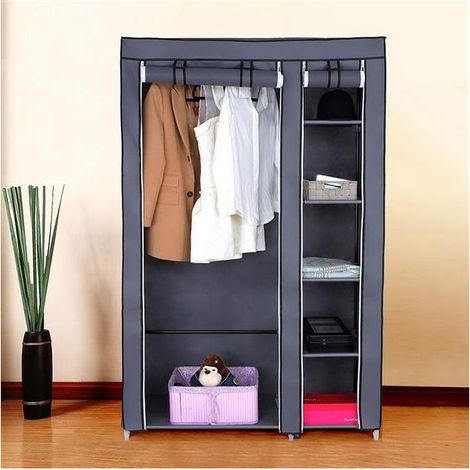 Armoire à vêtements portable 67" avec tissu non tissé et tringle de suspension rapide et facile à assembler gris (1/5)