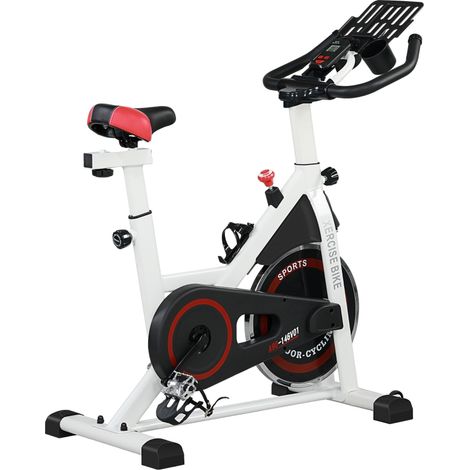 Exercise Bike, 8kg Flywheel Stationary Bike Indoor Cycling Machine with Adjustable Resistance Seat Handlebar, White (1/5)
