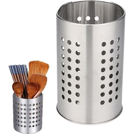 Porte-couverts en acier inoxydable, cylindre de séchage pour ustensiles de cuisine avec trou d'égouttage, porte-couverts pour ustensiles de cuisine - moyen - argent (1/5)