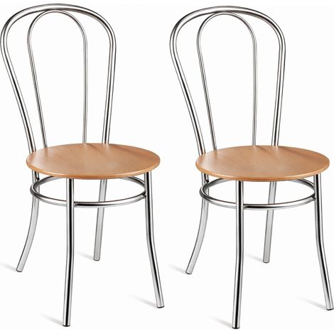 Lot de 2 chaises BISTRO Salle à Manger en Métal Café Restaurant Hotel THONET Structure Chromée & Assise Bois