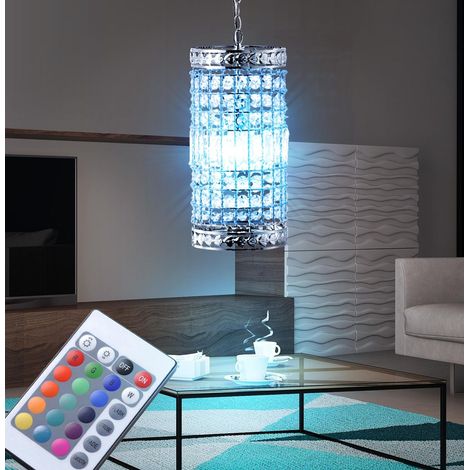 Lampada a sospensione a LED dimmerabile con telecomando lampada a sospensione lampada a sospensione in cristallo lampada a sospensione soggiorno, cambio colore RGB, acciaio acrilico, 8,5 W 806 lm bian (1/5)