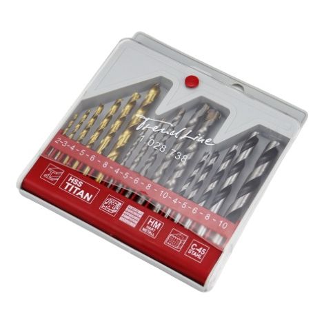TrendLine Bohrer-Set für Metall, Beton & Holz 16-teilig Rundschaft Metallbohrer (1/3)