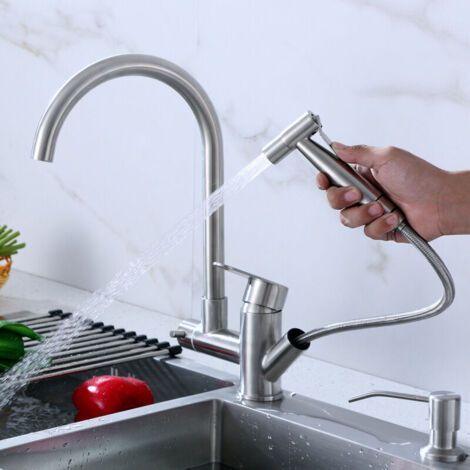 Robinet Cuisine avec pistolet à peinture Extractible Pivotant à 360° Mitigeur Cuisine  Mitigeur Evier Cuisine Inox 304（Brossé） (1/5)