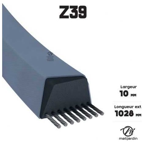 Courroie tondeuse Z39 trapézoïdale  10 x 1028 mm (1/4)