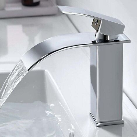 Grifo de baño moderno tipo cascada, elegante grifo mezclador para lavabo, grifo mezclador de latón, agua fría y caliente disponible, acabado cromado G 3/8 (1/4)