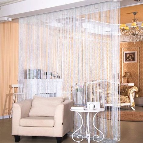 Rideau de porte - Rideau à franges - Séparateur de pièce - Moustiquaire - Décoration de fête - Dimensions : 100 cm x 200 cm - Blanc (1/5)