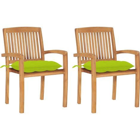vidaXL Chaises de jardin lot de 2 avec coussins vert vif Teck massif (1/5)