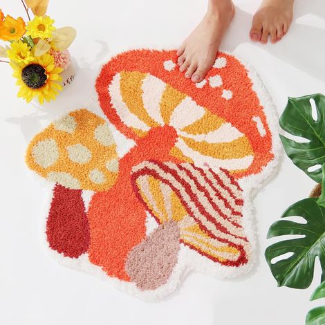 Tapis De Bain Décoratif Champignon Rouge Mignon, Tapis Antidérapant Absorbant pour Salle De Bain, Petit Tapis Sécurisé, Tapis Lavable Et Absorbant 57 65cm (1/5)