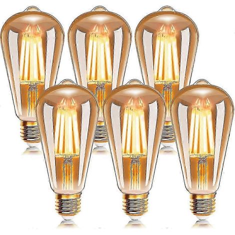 Lot de 6 ampoules LED à filament E27 ST64 6W 2200K jaune chaud style Edison vintage 540lm équivalent à 48W incandescent (1/5)