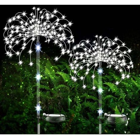 Luces solares para jardín, 2 unidades, 120 LED, impermeables, con diseño de fuegos artificiales. Iluminación solar decorativa para exteriores. (1/4)
