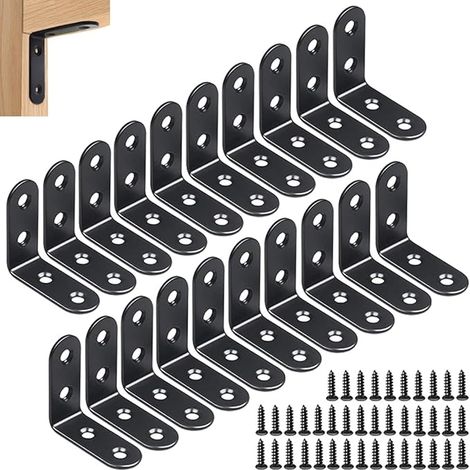 48 Pièces équerre de Fixation 40mmX40mm Equerre de Fixation Noir Angle Droit Support en forme de L 40mm équerre Angle 90 Degrés en Acier Inoxydable équerre étagère pour Bois Meubles Placard Support (1/5)