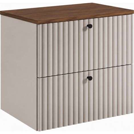 Mobile bagno Bello 60 cm, cashmere, piano rovere noce, maniglie nere (1/5)