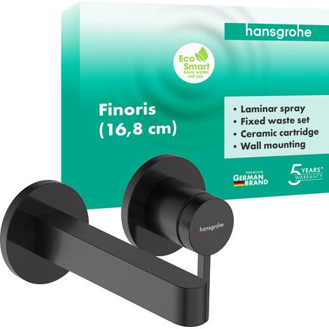 Mitigeur lavabo encastré avec garniture de vidage, Robinet de salle de bain avec longueur sous bec 16,8 cm, max. 5l/min, Noir chromé brossé, 76051340 (1/5)
