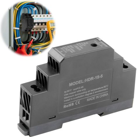 Alimentation DIN-Rail 5 V DC 3 A 15 W, Transformateur DIN-Rail AC 100-240 V Réglable, Convertisseur DIN Pour Maison Ou Automatisation Industrielle, Boîtier DIN Stable (1/5)